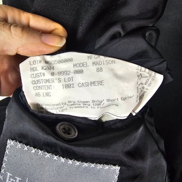 Hickey Freeman Madison 100% Cashmere Sport Coat Blazer 46L Black Quiet Luxury - Picture 7 of 14